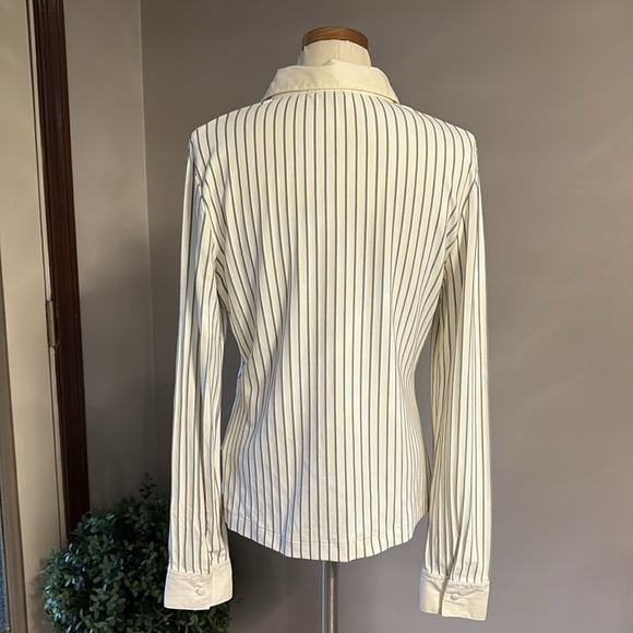 Boston Proper white striped STRETCH 2 way ZIPPED shirt jacket lightweight Med - Picture 6 of 14